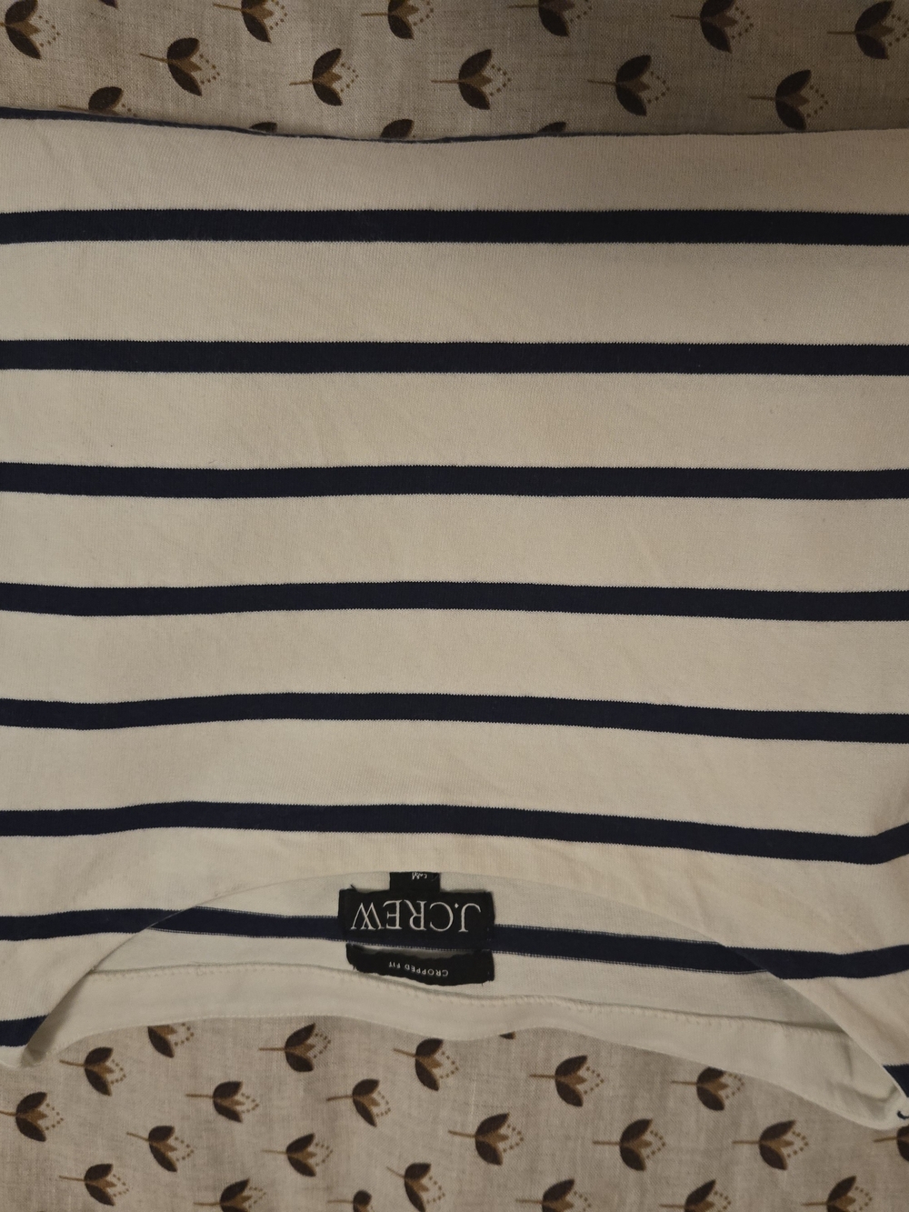 J. Crew White and Navy Striped Crop Top